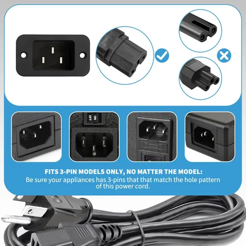 Miniatura 3 de HASMX Cable de alimentación percolador de 3 clavijas de 36 pulgadas para percolador Hamilton Beach modelo 40616, pieza de repuesto para cafetera