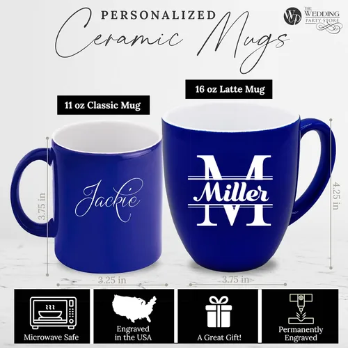 Miniatura 2 de The Wedding Party Store Taza de café con leche grabada personalizada, taza de café y té personalizada (azul)