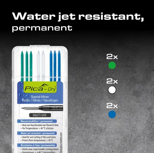 Miniatura 2 de Pica Juego de marcadores de agujero profundo seco 4040 resistente al chorro de agua, recarga impermeable/permanente/azul/blanco/verde