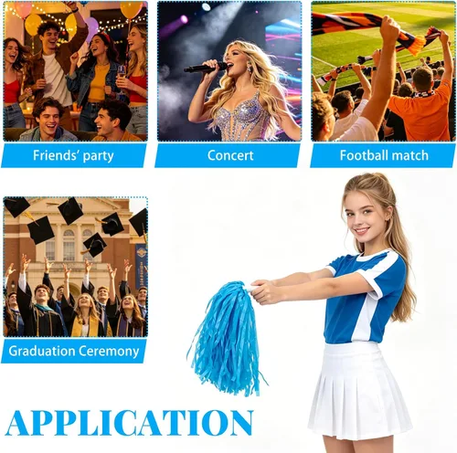 Miniatura 5 de Pompones de animadora a granel para deportes a granel de plástico para bailar y bailar, con asas de plástico para rooters que animan, animadoras