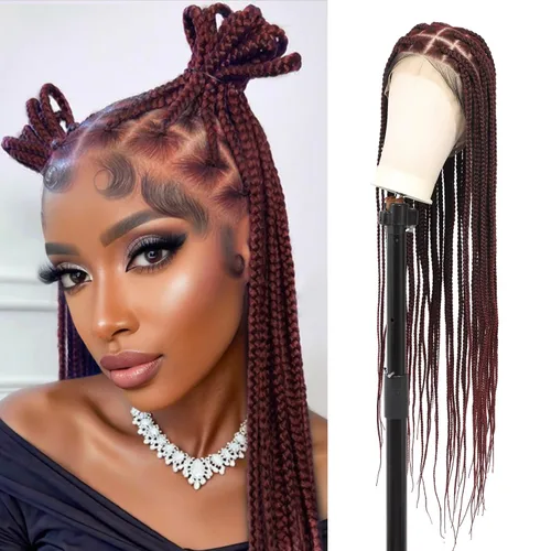 Miniatura 10 de Kalyss Pelucas trenzadas sin nudos para mujer, peluca trenzada con encaje frontal de 13 x 8 pulgadas, pelucas trenzadas con cabello de bebé, peluca