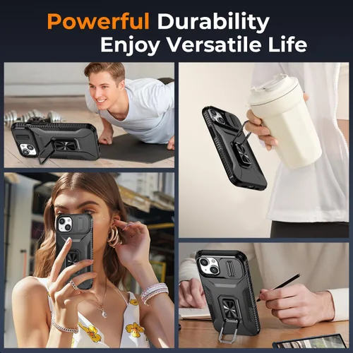 Miniatura 7 de Funda HakkTaoo para iPhone 13/iPhone 14 de 6.1 Pulgadas con Funda Deslizante para Cámara + Protector de Pantalla (2 Paquetes), Funda Protectora a