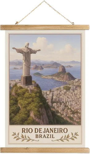 Miniatura 37 de Buenos Aires Argentina - Póster artístico de pared, impresión vintage de viaje con monumento a Obelisco, rollo colgante de lienzo de lino con marco