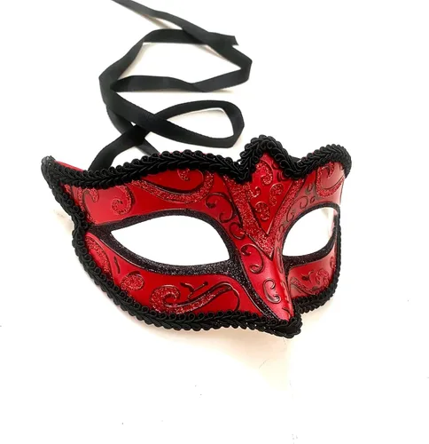 Miniatura 4 de MasqStudio Par de máscaras rojas para baile de máscaras, cosplay, baile de graduación, fiesta de cumpleaños o decoración Par rojo para 2 máscaras