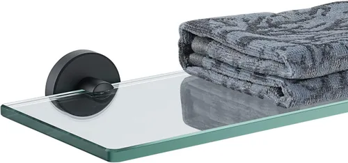 Miniatura 13 de JQK Estantería de baño de vidrio bronce, estante con toallero de 15 pulgadas de vidrio templado, almacenamiento para ducha de 16 por 5 pulgadas