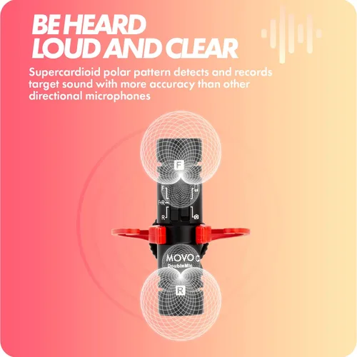 Miniatura 8 de Movo DoubleMic V2 Micrófono de escopeta de dos caras para vlogging de cámara - Micrófono externo de doble cápsula para iPhone, Android, teléfonos