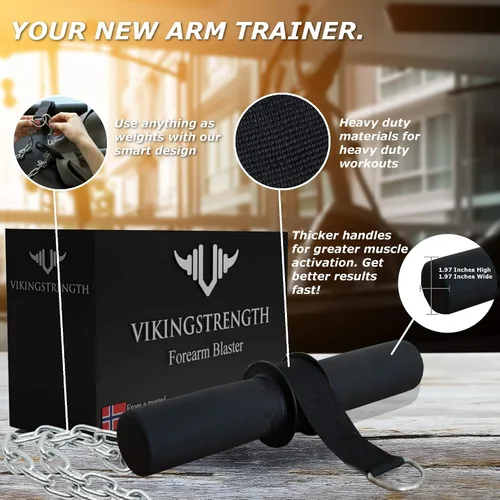 Miniatura 4 de Vikingstrength Fortalecedor de antebrazo con mangos gruesos patentados - Rodillo de muñeca para ejercicio de antebrazo, fuerza de agarre