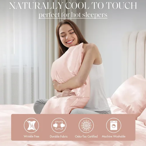 Miniatura 2 de Madison Park Essentials Juego de 2 fundas de almohada de satén para cabello y piel, lujosamente suave, sedosa con brillo natural, fresca al tacto