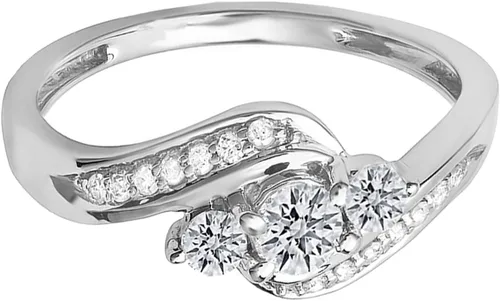 Miniatura 2 de Dazzlingrock Collection Anillo de compromiso con 3 piedras de oro de 14 quilates de 0.50 quilates con diamantes de oro de 14 quilates, Oro, piedra