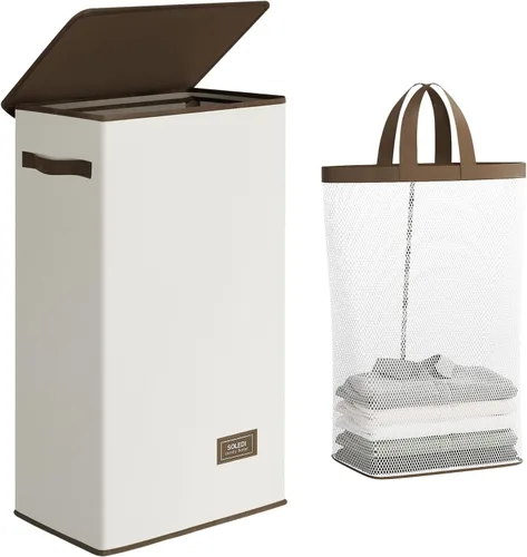Miniatura 17 de SOLEDI - Canasta de lavandería con tapa de 100L, canasta de ropa plegable grande y alta, cesta de lavandería con bolsa removible fácil