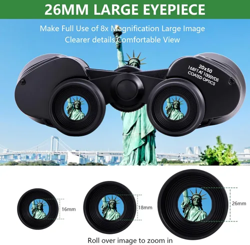 Miniatura 4 de Binoculares de 20 x 50 – Prismáticos compactos profesionales de alta definición de alto aumento para observación de aves, caza y actividades al aire