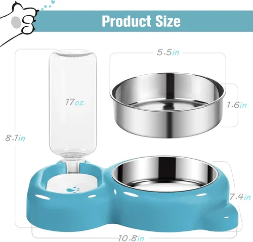 Miniatura 5 de Cuencos para Perros, Juego de Cuencos para Comida y Agua de Gatos con Dispensador de Agua y Cuenco de Acero Inoxidable para Gatos y Perros Pequeños