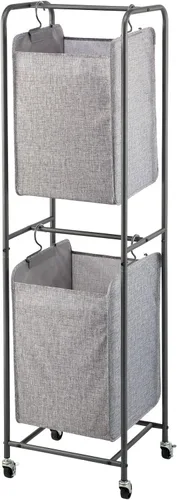 Miniatura 8 de mDesign Cesta vertical apilada para ropa sucia con ruedas, portátil, 2 bolsas extraíbles para organizar ropa, lavandería, luces, oscuridades, marco