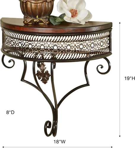 Miniatura 3 de Touch of Class Charleston Estante de pared calado ornamentado bronce Marco de metal Parte superior de madera con acabado de cereza Estante