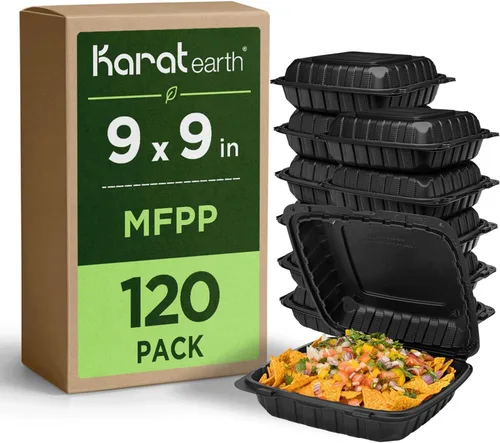 Miniatura 12 de KARAT EARTH Clamshell - Recipientes de alimentos para llevar [6 x 6 pulgadas - 400 quilates] para llevar, aptos para microondas, congelador