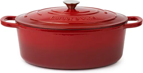 Miniatura 10 de Larder & Vine Horno holandés de hierro fundido esmaltado de 5.7 cuartos de galón con tapa, horno holandés para masa madre y hornear pan, esmalte