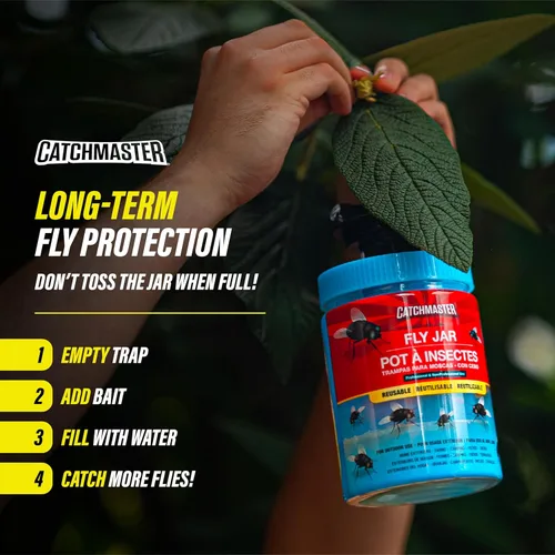 Miniatura 7 de Catchmaster - Trampa para moscas reutilizable para exteriores, 2 tarros azules colgantes con cebo Catches house, bottle & blowflies, Food-based