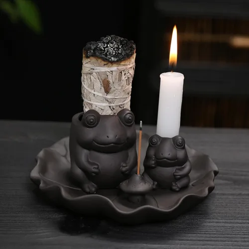 Miniatura 6 de ChangWanna Soporte multifuncional para incienso de rana 4 en 1, soporte de Palo Santo, soporte de salvia, soporte de incienso de cerámica