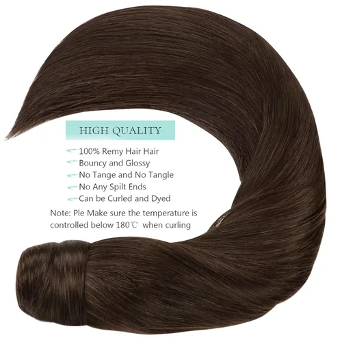 Miniatura 2 de Extensión de cola de caballo de cabello humano marrón oscuro, extensiones de cola de caballo larga sedosa recta #2A color marrón claro, 22 pulgadas