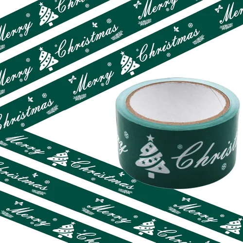 Cinta de señalización verde para decoraciones navideñas, cintas decorativas no adhesivas de Feliz Navidad, cinta de marcado de 2 pulgadas x 164 pies