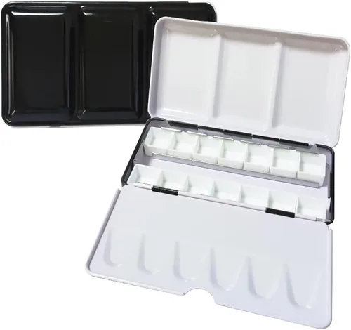 Jinberry Lata de acuarela de metal con paleta de mezcla plegable, paleta de acuarela vacía multifuncional con sartenes, paleta de bandeja de pintura