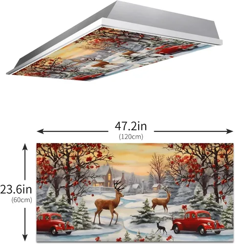 Miniatura 3 de Cubiertas de luz fluorescente de ciervos navideños para aula, 4 x 2 pies, cubierta roja para luz de techo de automóvil, decoración de hospital