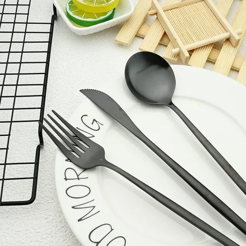 Miniatura 4 de Juego de cubiertos mate, 24 piezas de acero inoxidable con acabado satinado moderno para 6, juego de cubiertos de mango plano para el hogar, regalo