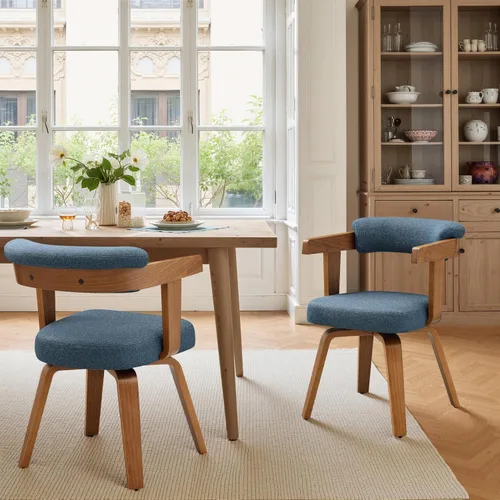 Miniatura 24 de Art Leon Silla de oficina sin ruedas, moderna de mediados de siglo, silla de escritorio tapizada de tela sin ruedas, silla con brazo decorativo