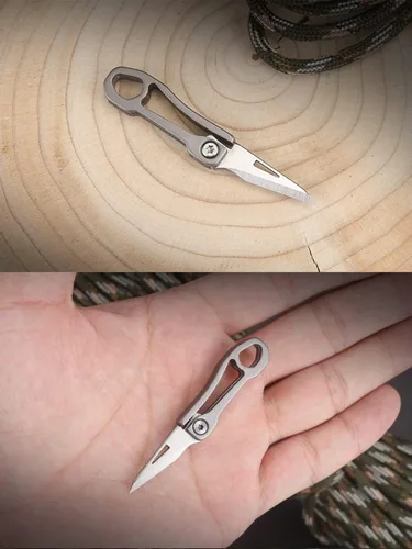 Miniatura 8 de Cuchillo de titanio plegable ultra pequeño con hoja de acero inoxidable 420j2, mini cortador de cajas portátil EDC/abridor de paquetes, ultra