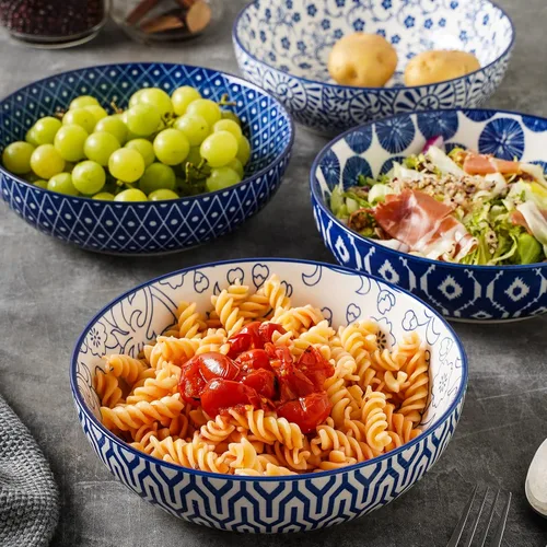 Miniatura 3 de Selamica Juego de 4 cuencos grandes de cerámica para pasta de 30 onzas, de 8 pulgadas, ancho y poco profundo, apto para lavavajillas, varios corlors