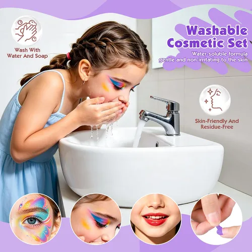 Miniatura 5 de 59 Pcs Kids Makeup Kit for Girls, Real Washable Toddler Makeup Set with Mirror, Princess Pretend Play Cosmetic Vanity Case Toy, Birthday Gifts for 3