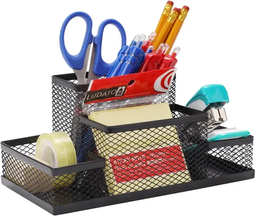 Miniatura 8 de Ludato Organizador de escritorio de malla para lápices, 3 compartimentos, soporte de malla negra para bolígrafos, almacenamiento para accesorios