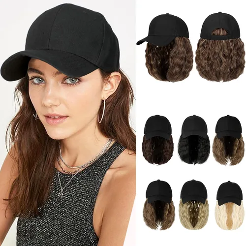 Peluca de gorra de béisbol para mujer, gorra de béisbol con extensiones de cabello, gorra ajustable adjunta de 15 pulgadas, peluca sintética corta y