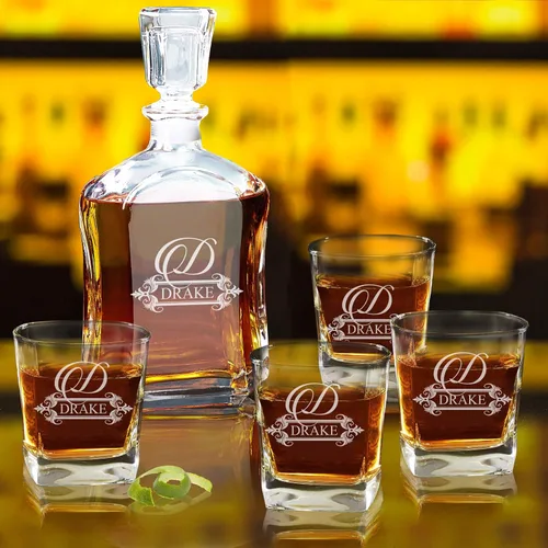 Miniatura 3 de My Personal Memories, Juego de decantador de whisky personalizado de 5 piezas, decantador y juego de regalo de 4 vasos, grabado personalizado