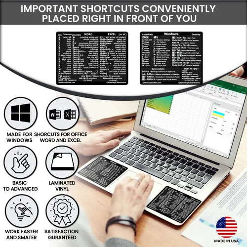 Miniatura 5 de SYNERLOGIC Windows + Word/Excel (para Windows) Guía de referencia rápida Adhesivos de teclado, vinilo sin residuos (negro/pequeño/combinado/2 juegos)