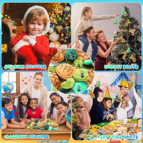 Miniatura 4 de 15 piezas de mini animales de peluche de tortuga marina a granel de 5.5 pulgadas, llavero de peluche de adorables criaturas para cumpleaños, playa