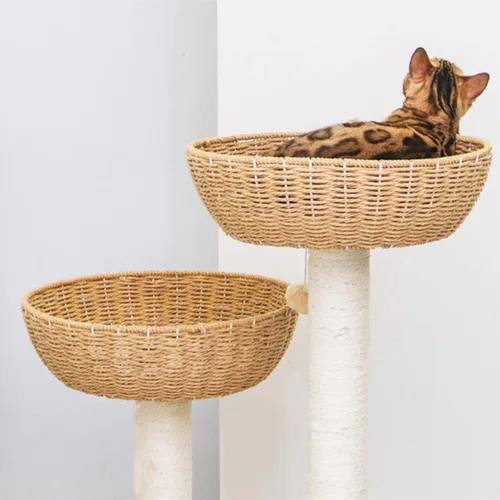 SHENGOCASE Paquete de 2 accesorios de repuesto para árbol de torre de gato, cesta de mimbre tejida a mano con cojín suave