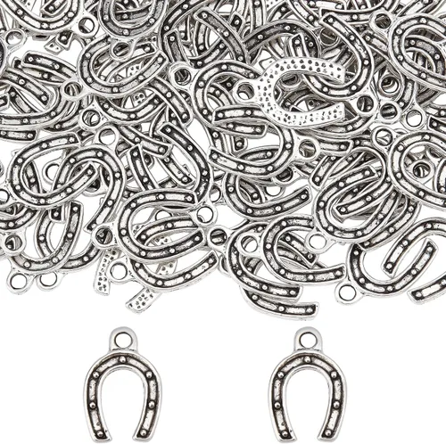 SUNNYCLUE 1 caja de 100 dijes de herradura para zapatos de caballo, aleación tibetana a granel, vaquero occidental, amor, boda, amores de la suerte,