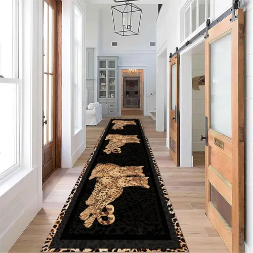 Miniatura 18 de Alfombra de pasillo con estampado de tigre, 2 x 10 pies, alfombra de rayas con estampado de piel de animal, alfombra interior a rayas blancas y 5