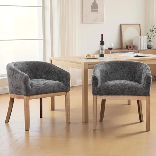 Miniatura 22 de SoarFlash Sillas de comedor tapizadas modernas de mediados de siglo con brazos, juego de 2, sillas de cocina y comedor de lino de granja, con marco