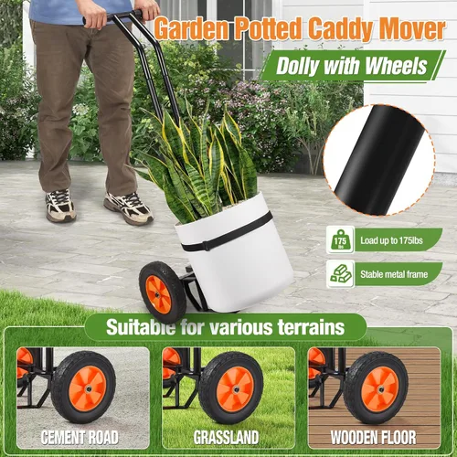 Miniatura 2 de Carrito de plantas con ruedas, carrito de plantas resistente con brazo de agarre ajustable y ventosas para macetas, carrito de mudanza de macetas
