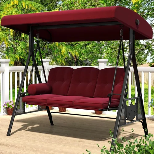 Miniatura 13 de AECOJOY - columpio de porche al aire libre con cubierta, columpios de patio de 3 asientos con toldo ajustable, columpio exterior para adultos