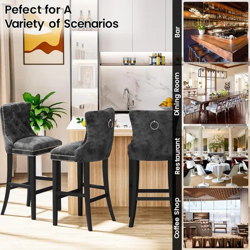 Miniatura 8 de Recaceik Juego de 2 taburetes de bar de altura de mostrador, modernos taburetes de bar de terciopelo con respaldo, taburetes de bar tapizados de 27