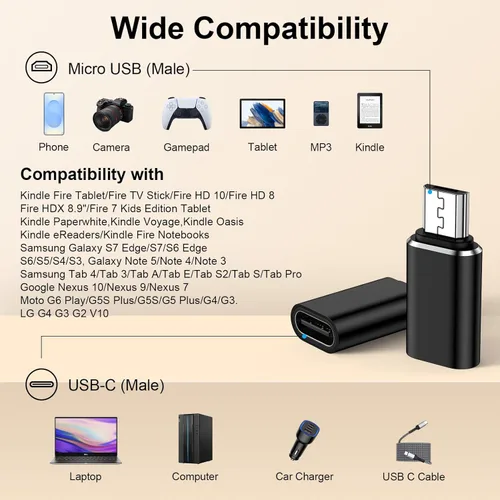 Miniatura 6 de Adaptador micro USB a USB C, paquete de 4 conectores tipo C hembra a micro USB macho, compatible con carga y sincronización de datos para Samsung