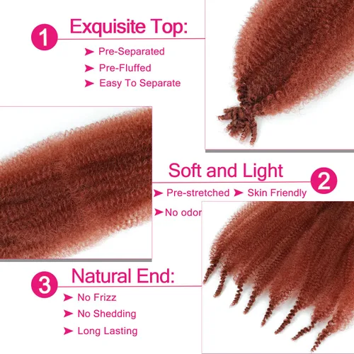 Miniatura 3 de Cabello Afro Twist de 30 Pulgadas 2 Paquetes, Cabello Afro Twist Elástico Pre Esponjado Cabello Spring Twist Pre Estirado Cabello para Envolver