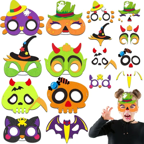 Qyeahkj Paquete de 16 máscaras de fieltro de monstruo de Halloween para niños, edades 3-5, 4-8, 8-10, manualidades de espuma monstruosa para