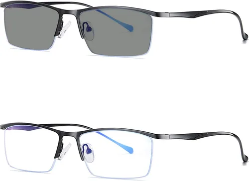 Gafas de lectura fotocromáticas, gafas de lectura de tendencia, para hombres y mujeres, medio marco, para negocios, oficina, hombres