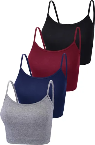 Camiseta corta sin mangas para mujer, 4 piezas, con tirantes delgados, color sólido, espalda cruzada, sin mangas, para mujeres y niñas, deportivas