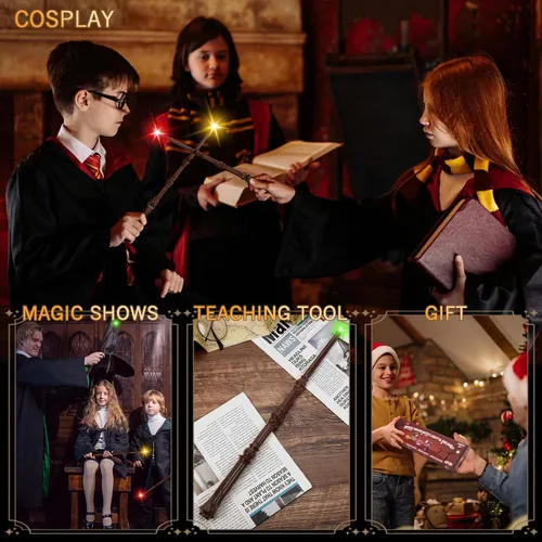 Miniatura 6 de EZVYAO Varita mágica iluminada con 4 luces y sonidos de color, paquete de 6 varitas de juguete de bruja iluminadoras para fiestas de niños, cosplay