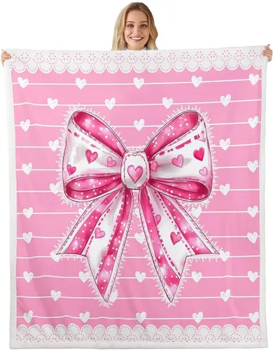 Miniatura 22 de Manta de vellón de ballet para niña, manta de ensueño con lazo rosa de princesa bailarina para sofá de adultos, manta suave kawaii a rayas círculos